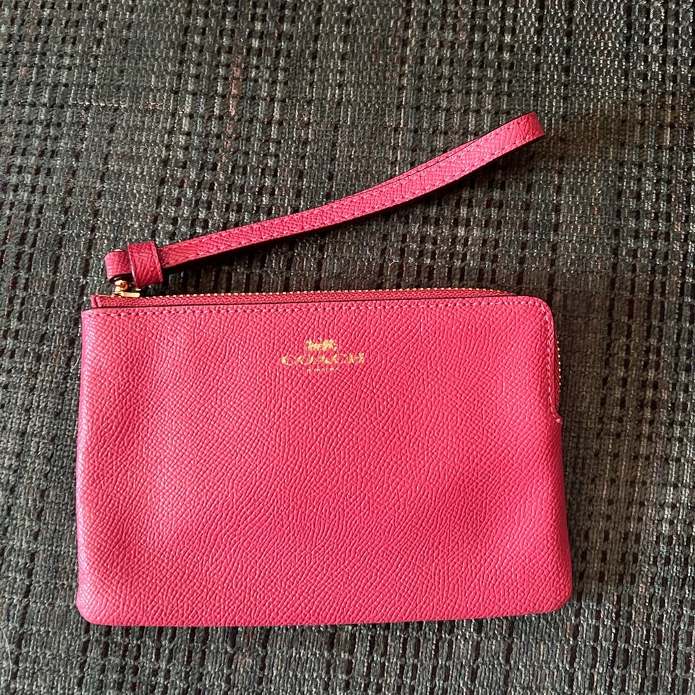 Coach Hot Pink Pebbled Leather Wristlet